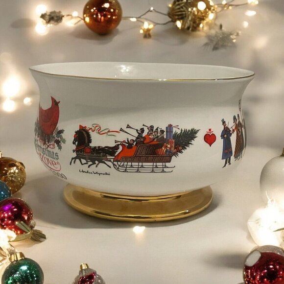 WYSOCKI Christmas Love Bowl 1999-2000 Ceramic Teleflora Bowl Gold Accent Trim - Picture 14 of 16